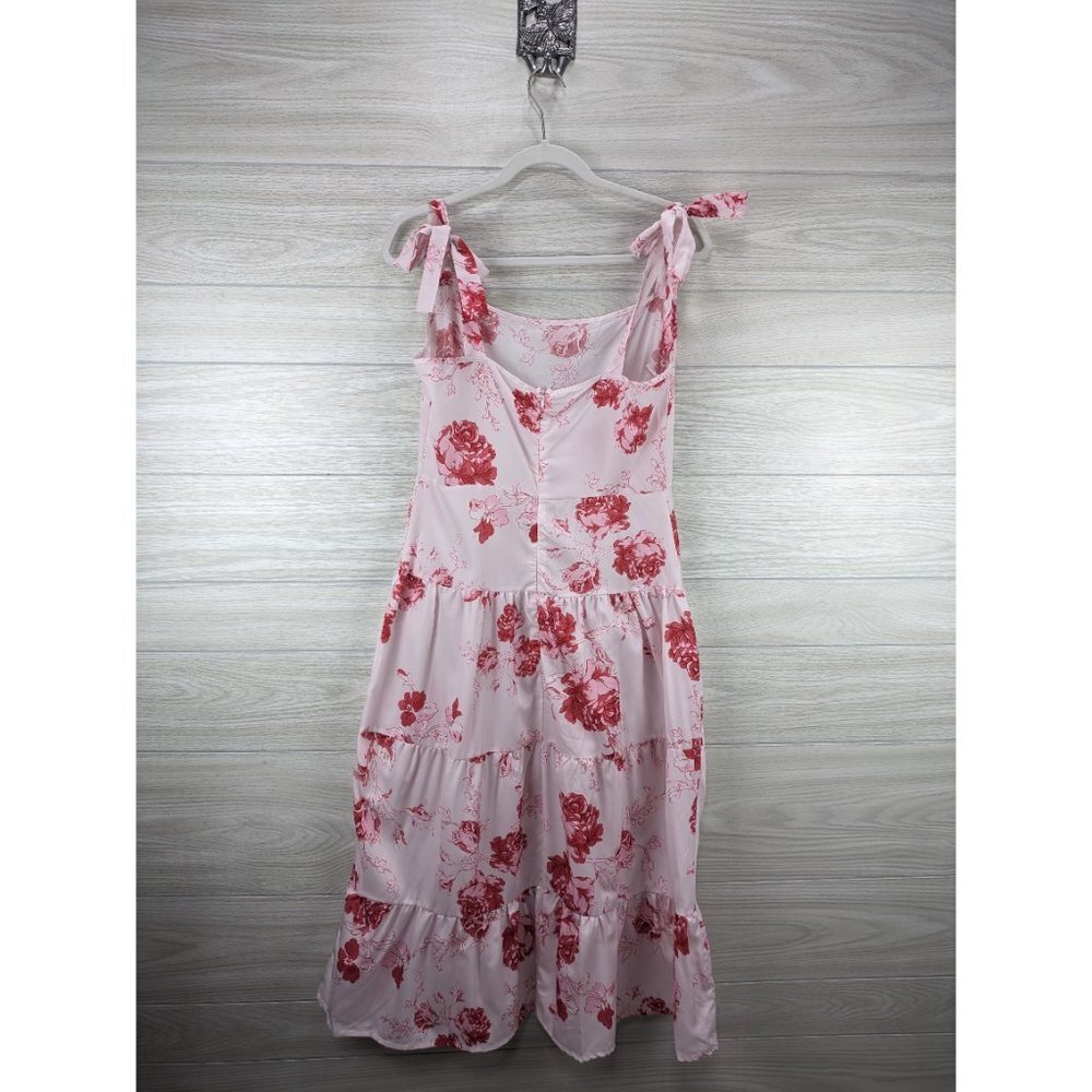 Bow Tie Strap Pink Floral Tiered Dress - Picture 7 of 7